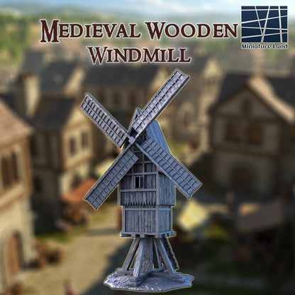 Medieval Wooden Windmill - Tabletop Terrain - 28 MM, Tabletop 3D Printed Terrain by MiniatureLand, Perfect for Wargaming and RPGs