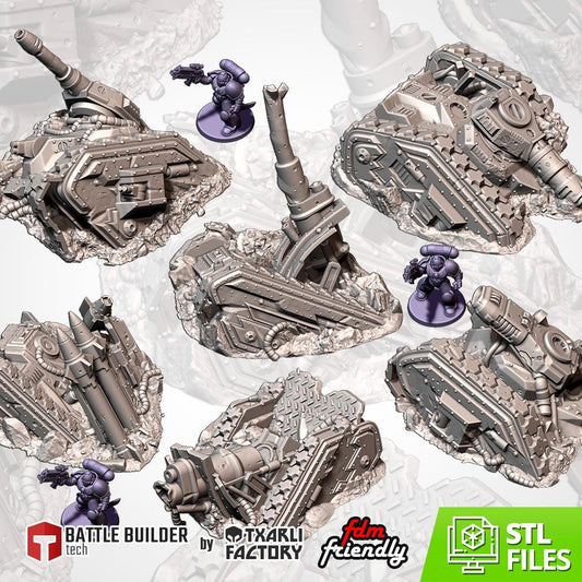 DESTROYED TANKS Txarli Factory Sci-Fi modular Wreckage Set, Perfect for Tabletop Wargames
