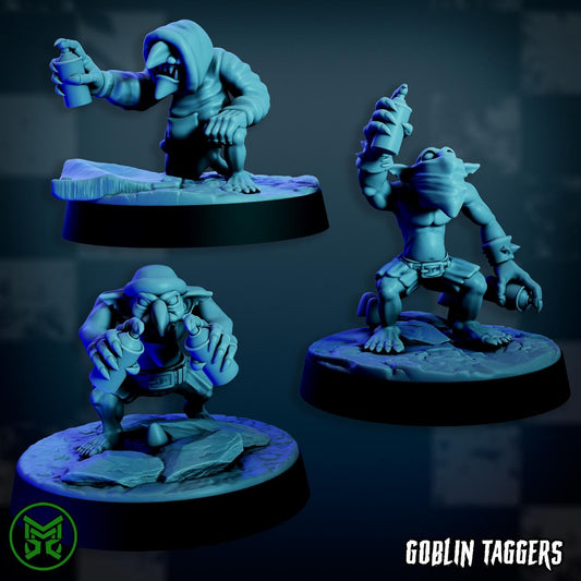 Goblin Taggers, Space-Faring Orkish Menace Sculpted by Mekka Miniatures, Grimdark Compatible, Scaled for Miniature Wargames