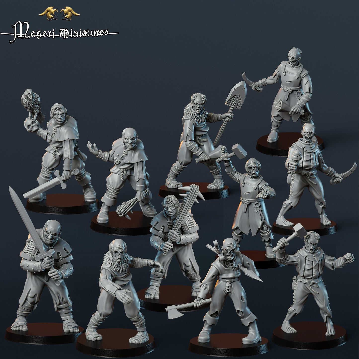 Undead Warband, Zombies and Dregs, Fantasy Skirmish Miniatures by Magori Miniatures, perfect for Fantasy Wargames and RPGs