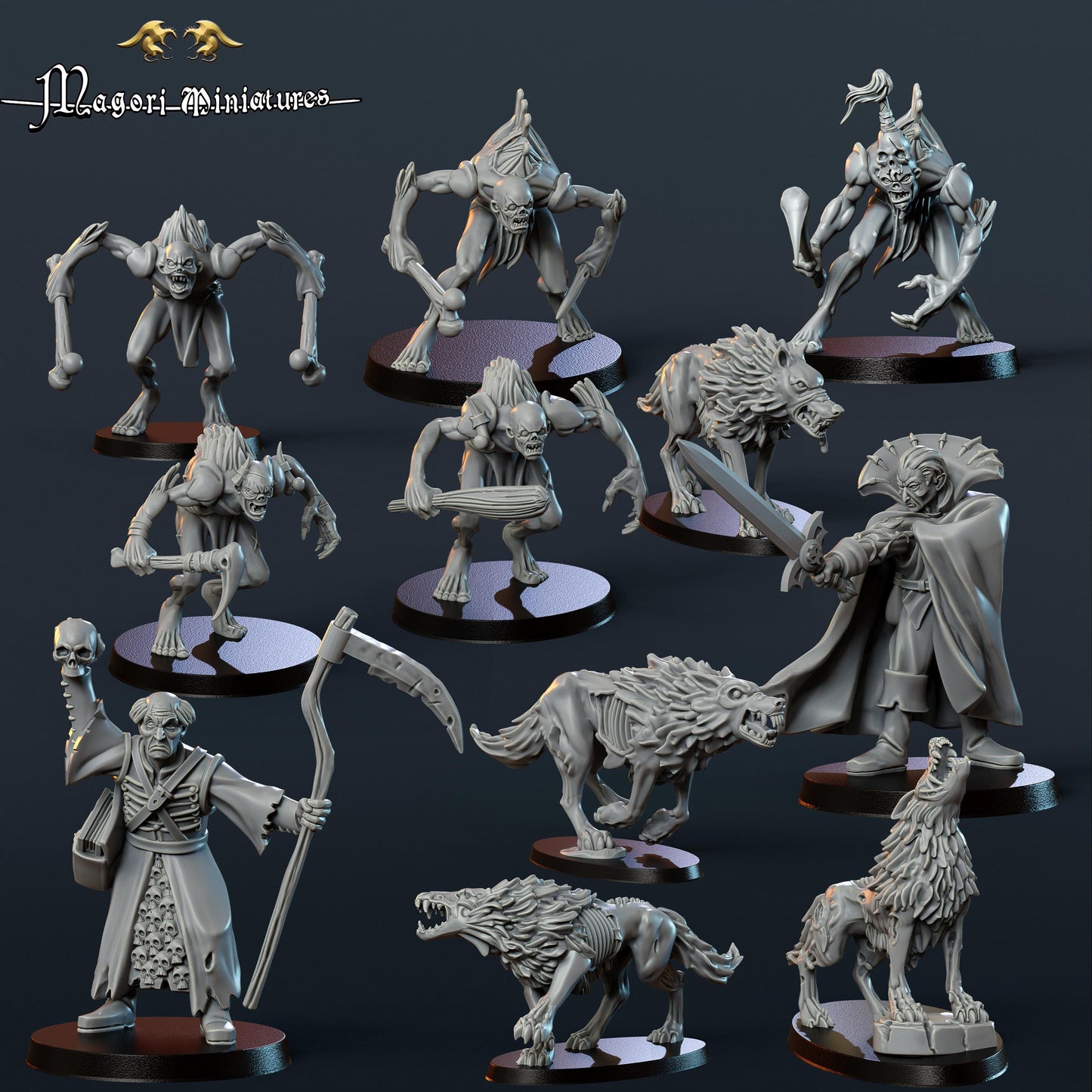 Undead Warband, Vampire, Necromancer, Wolves, Ghouls, Fantasy Skirmish by Magori Miniatures, perfect for Fantasy Wargames and RPGs