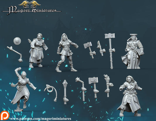 Sisters of the Hammergod Warband, Fantasy Skirmish Miniatures by Magori Miniatures, perfect for Fantasy Wargames and RPGs