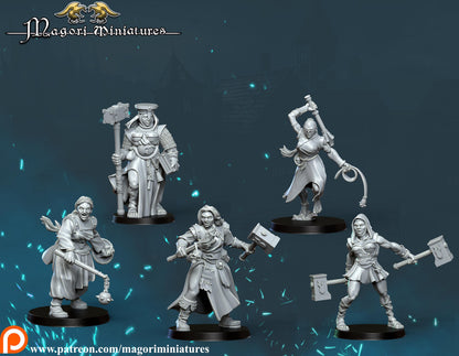 Sisters of the Hammergod Warband, Fantasy Skirmish Miniatures by Magori Miniatures, perfect for Fantasy Wargames and RPGs