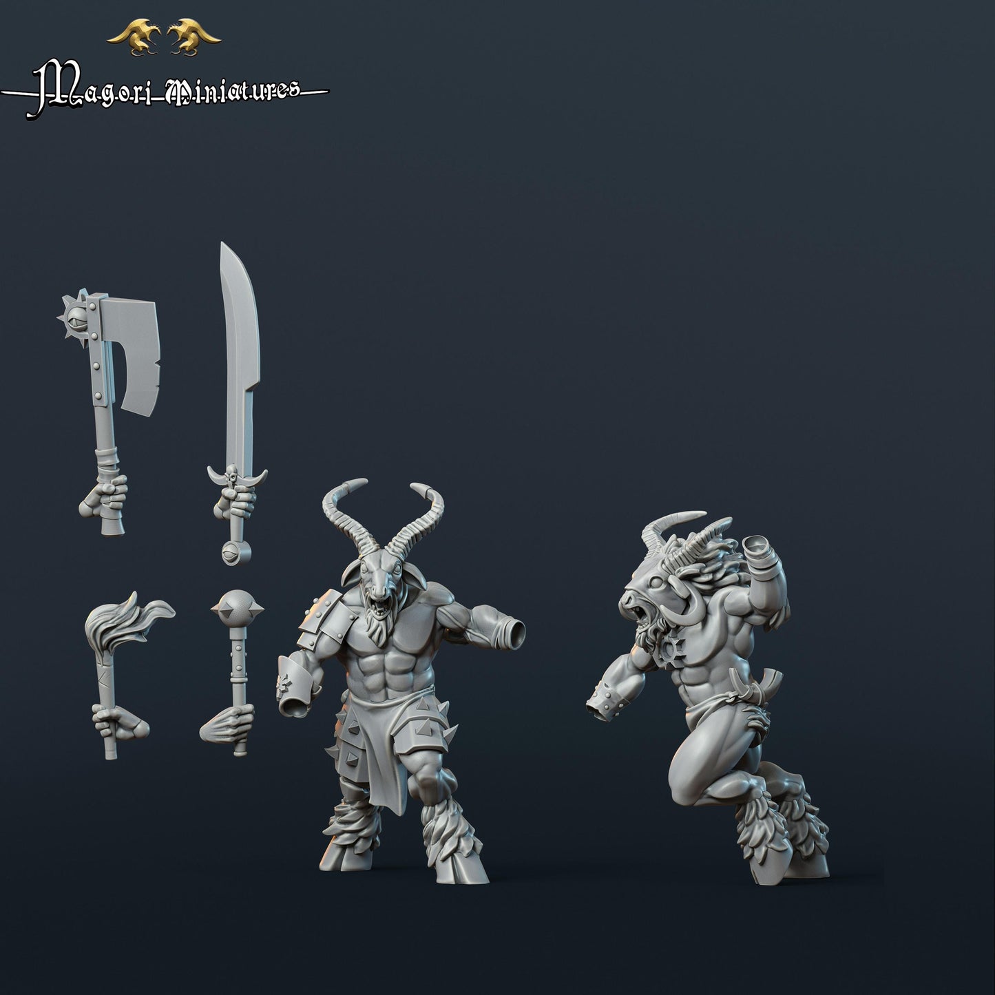 Goatman cultists, Fantasy Skirmish Miniatures by Magori Miniatures, perfect for Fantasy Wargames and RPGs