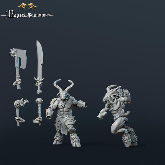 Goatman cultists, Fantasy Skirmish Miniatures by Magori Miniatures, perfect for Fantasy Wargames and RPGs
