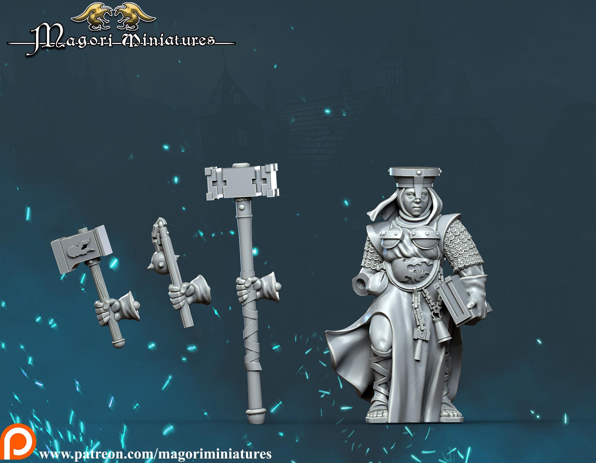 Matriarch of the Hammergod, Fantasy Skirmish Miniatures by Magori Miniatures, perfect for Fantasy Wargames and RPGs