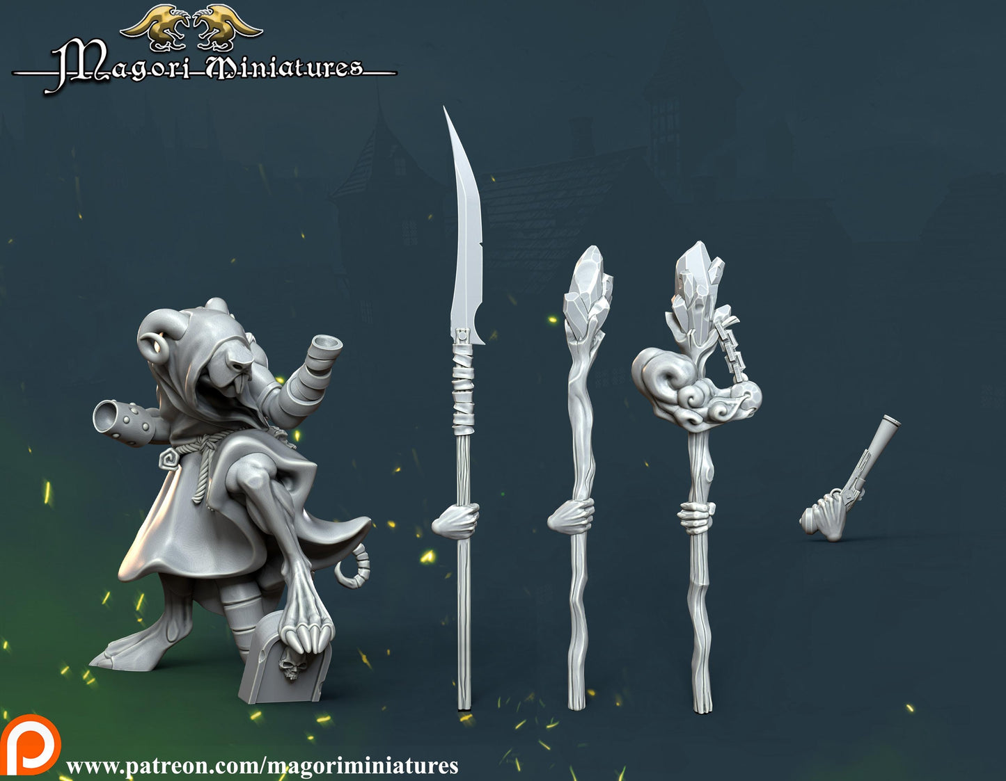 Ratfolk Sorcerer, Fantasy Skirmish Miniatures by Magori Miniatures, perfect for Fantasy Wargames and RPGs