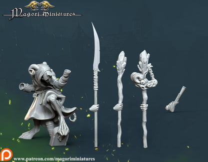 Ratfolk Sorcerer, Fantasy Skirmish Miniatures by Magori Miniatures, perfect for Fantasy Wargames and RPGs
