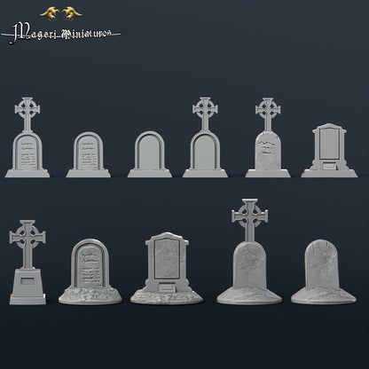 Grimdark Gravestones, Fantasy Skirmish Scatter Terrain by Magori Miniatures, perfect for Fantasy Wargames and RPGs
