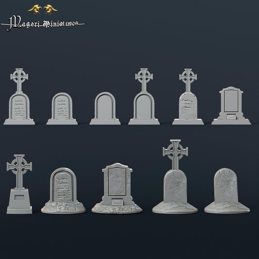 Grimdark Gravestones, Fantasy Skirmish Scatter Terrain by Magori Miniatures, perfect for Fantasy Wargames and RPGs