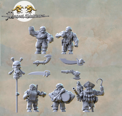 Dwarven Pirate Crew, Fantasy Skirmish Miniatures by Magori Miniatures, perfect for Fantasy Wargames and RPGs