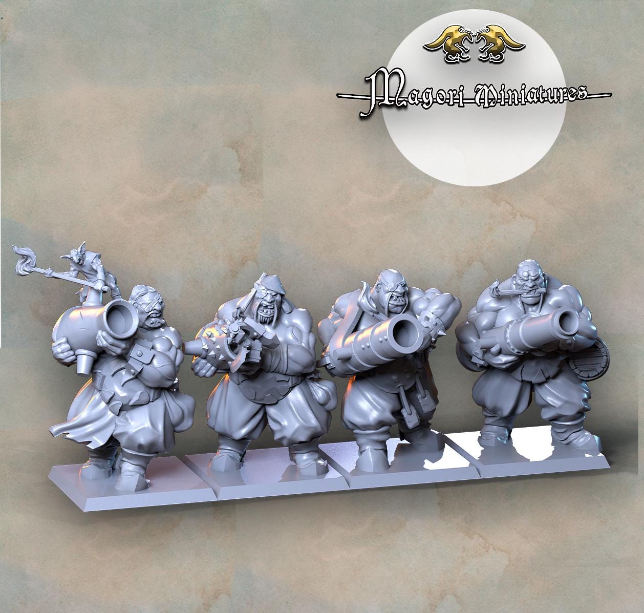 Ogre Gunners, Fantasy Skirmish Miniatures by Magori Miniatures, perfect for Fantasy Wargames and RPGs