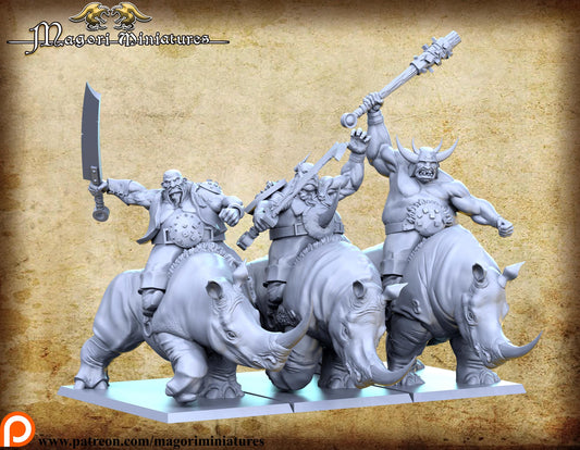Ogre Rhino Riders, Fantasy Miniatures by Magori Miniatures, perfect for Fantasy Wargames and RPGs