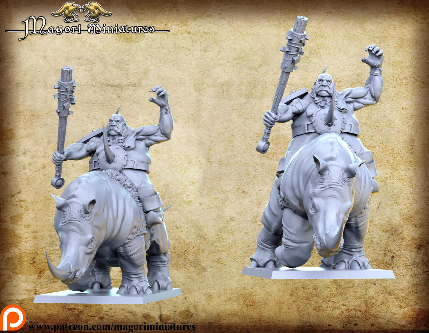 Ogre Rhino Riders, Fantasy Miniatures by Magori Miniatures, perfect for Fantasy Wargames and RPGs
