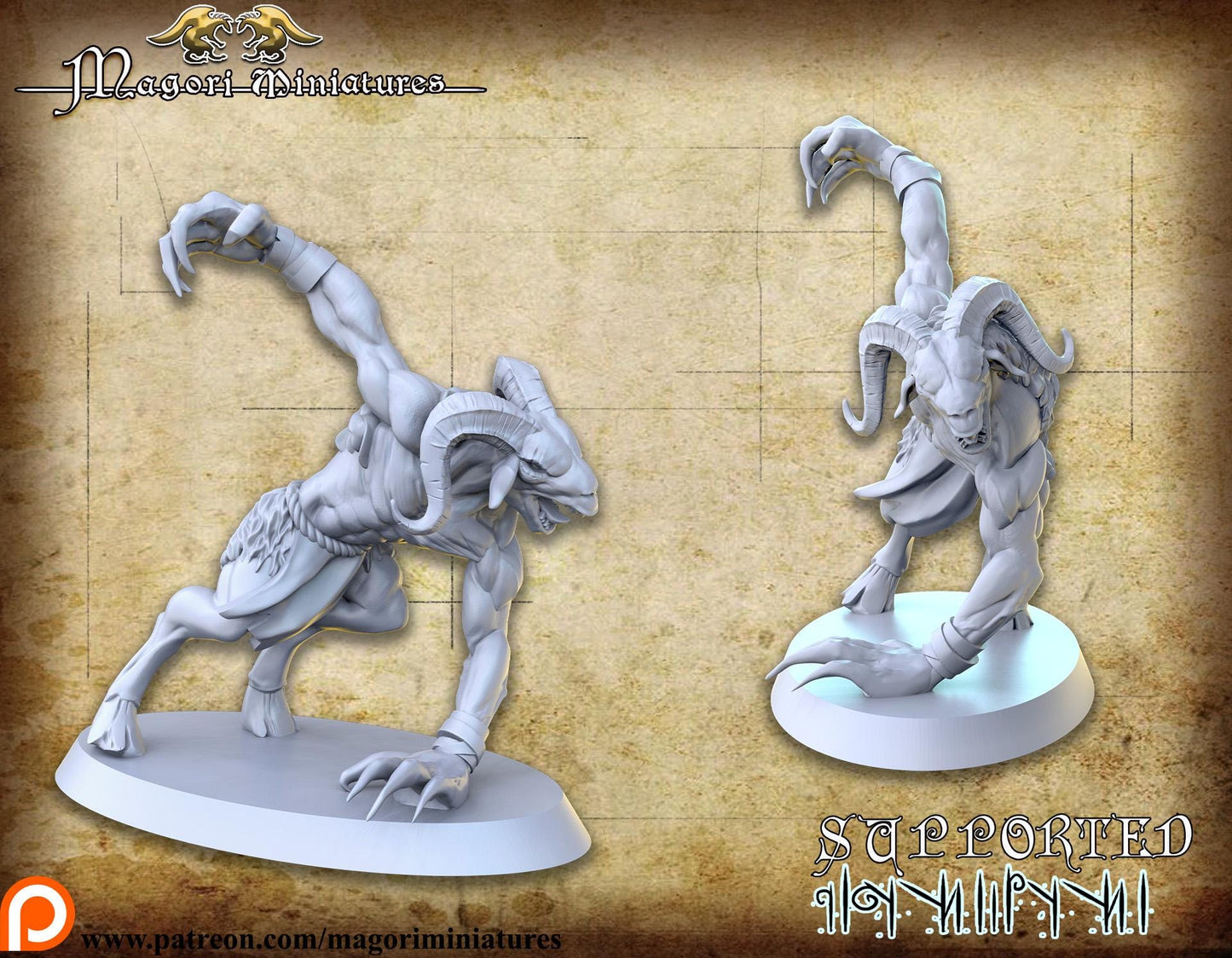 Beast Herd Rammers, Fantasy Miniatures by Magori Miniatures, perfect for Fantasy Wargames and RPGs