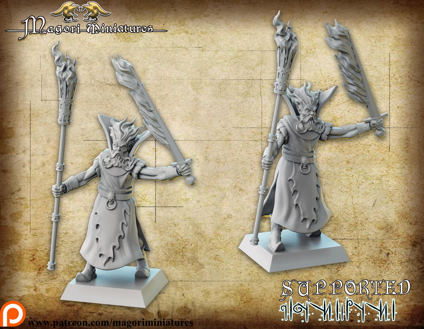 Fire Wizard, Fantasy Skirmish Miniatures by Magori Miniatures, perfect for Fantasy Wargames and RPGs