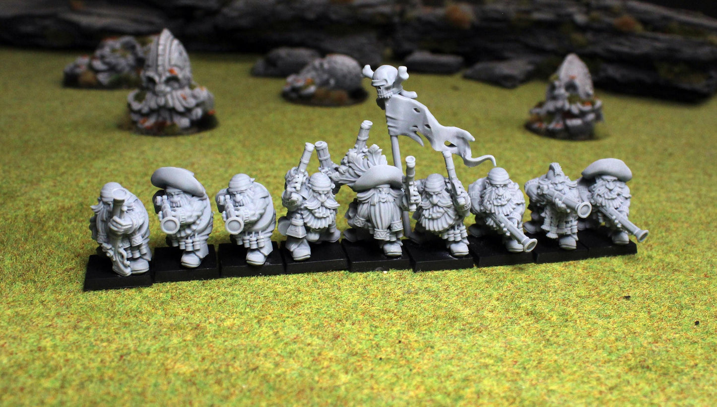 Dwarven Pirate Harquebusiers, Fantasy Skirmish Miniatures by MoM Miniatures, perfect for Fantasy Wargames and RPGs