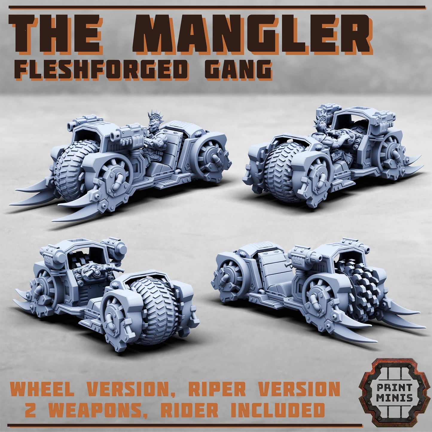 Fleshforged Mangler, Motorbike - a Muscular Gang - Sci-Fi Grimdark Mercenaries by Print Minis