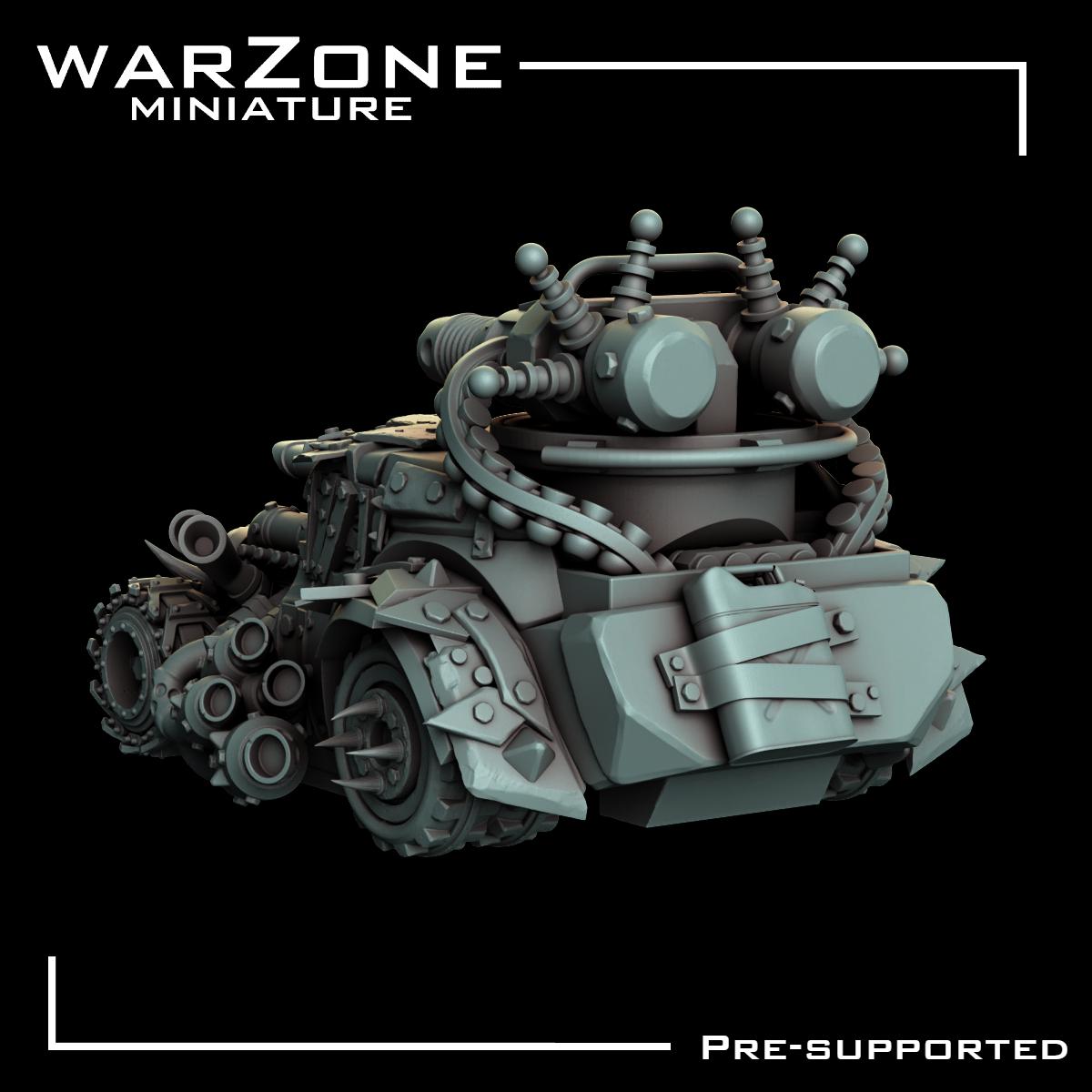 Orkaz buggy vehicle / Blaze Machine, Grimdark Orkish Menace Sculpted by WarZone Miniature, Scaled for Sci-Fi Miniature Wargames