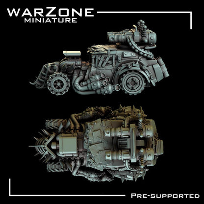 Orkaz buggy vehicle / Blaze Machine, Grimdark Orkish Menace Sculpted by WarZone Miniature, Scaled for Sci-Fi Miniature Wargames