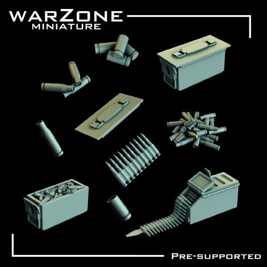 Ammo / Ammo Crates & Bullet, Grimdark Conversion Parts and Basing Materials Sculpted by WarZone Miniature, Scaled for Miniature Wargames