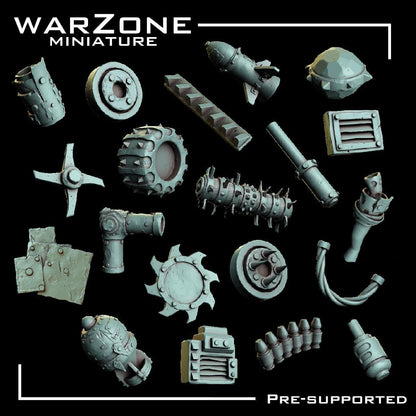 Orkaz Kitbash / Scraplands Kitbash, Grimdark Conversion Parts and Basing Materials Sculpted by WarZone Miniature, for Miniature Wargames