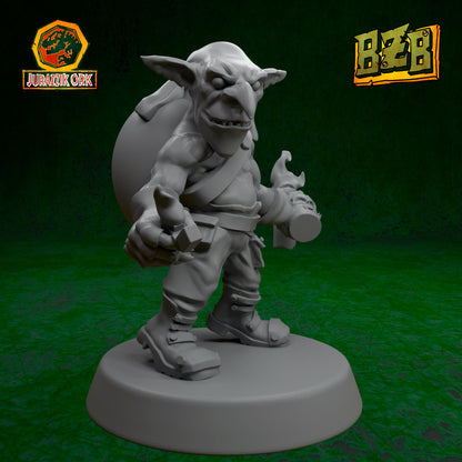 Goblin Molotov, Jurazzik Ork, Movie-inspired Orkish Menace Sculpted by Big Zkreen Boyz, Grimdark Compatible, Scaled for Sci-Fi Wargames