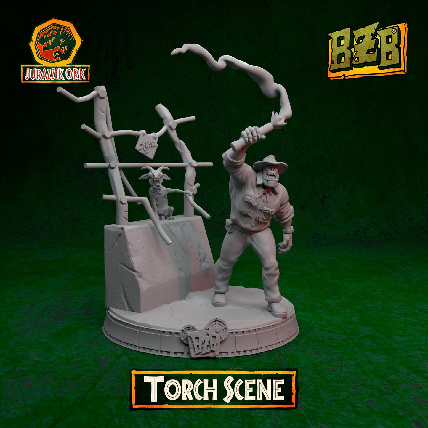 Torch - Scene, Jurazzik Ork, Movie-inspired Orkish Menace Sculpted by Big Zkreen Boyz, Grimdark Compatible, Scaled for Sci-Fi Wargames