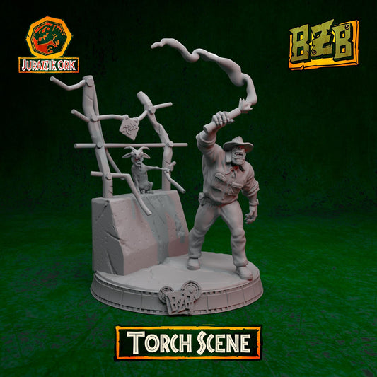 Torch - Scene, Jurazzik Ork, Movie-inspired Orkish Menace Sculpted by Big Zkreen Boyz, Grimdark Compatible, Scaled for Sci-Fi Wargames