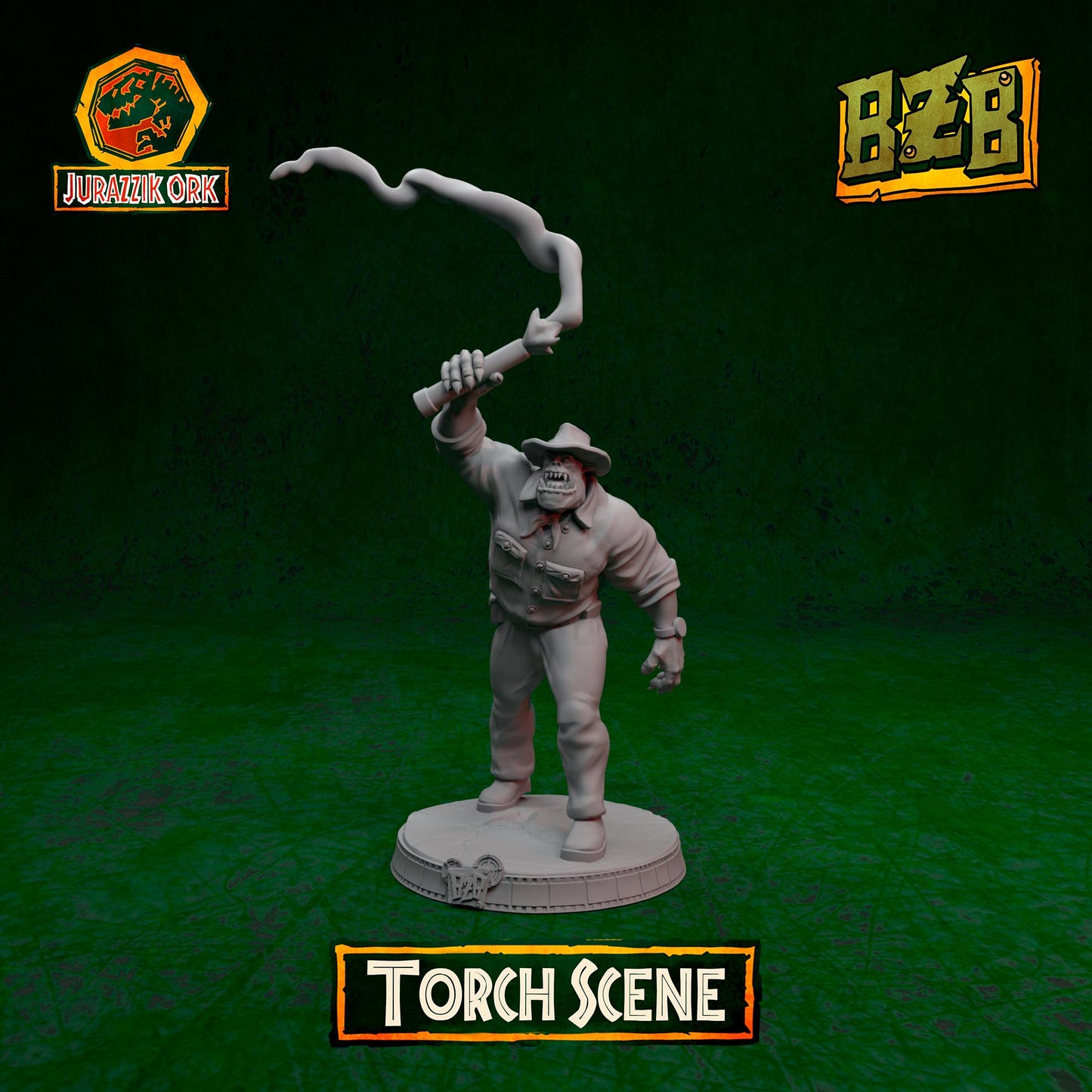 Torch - Scene, Jurazzik Ork, Movie-inspired Orkish Menace Sculpted by Big Zkreen Boyz, Grimdark Compatible, Scaled for Sci-Fi Wargames