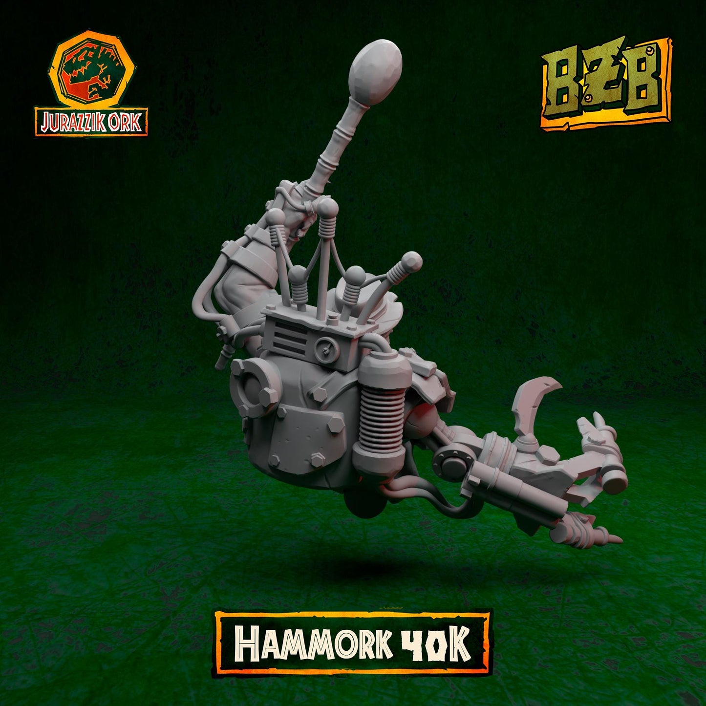 Hammork 40K Bust, Jurazzik Ork, Movie-inspired Orkish Menace Sculpted by Big Zkreen Boyz, Grimdark Compatible, Scaled for Sci-Fi Wargames