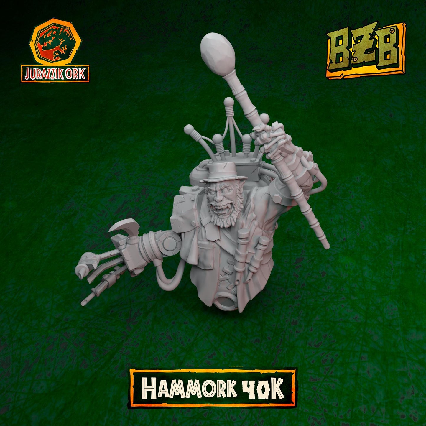 Hammork 40K Bust, Jurazzik Ork, Movie-inspired Orkish Menace Sculpted by Big Zkreen Boyz, Grimdark Compatible, Scaled for Sci-Fi Wargames
