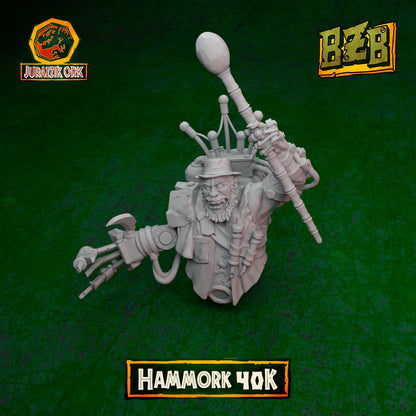 Hammork 40K Bust, Jurazzik Ork, Movie-inspired Orkish Menace Sculpted by Big Zkreen Boyz, Grimdark Compatible, Scaled for Sci-Fi Wargames