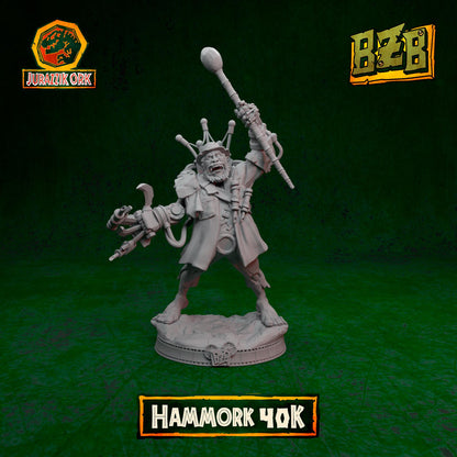 Hammork 40K, Jurazzik Ork, Movie-inspired Orkish Menace Sculpted by Big Zkreen Boyz, Grimdark Compatible, Scaled for Sci-Fi Wargames