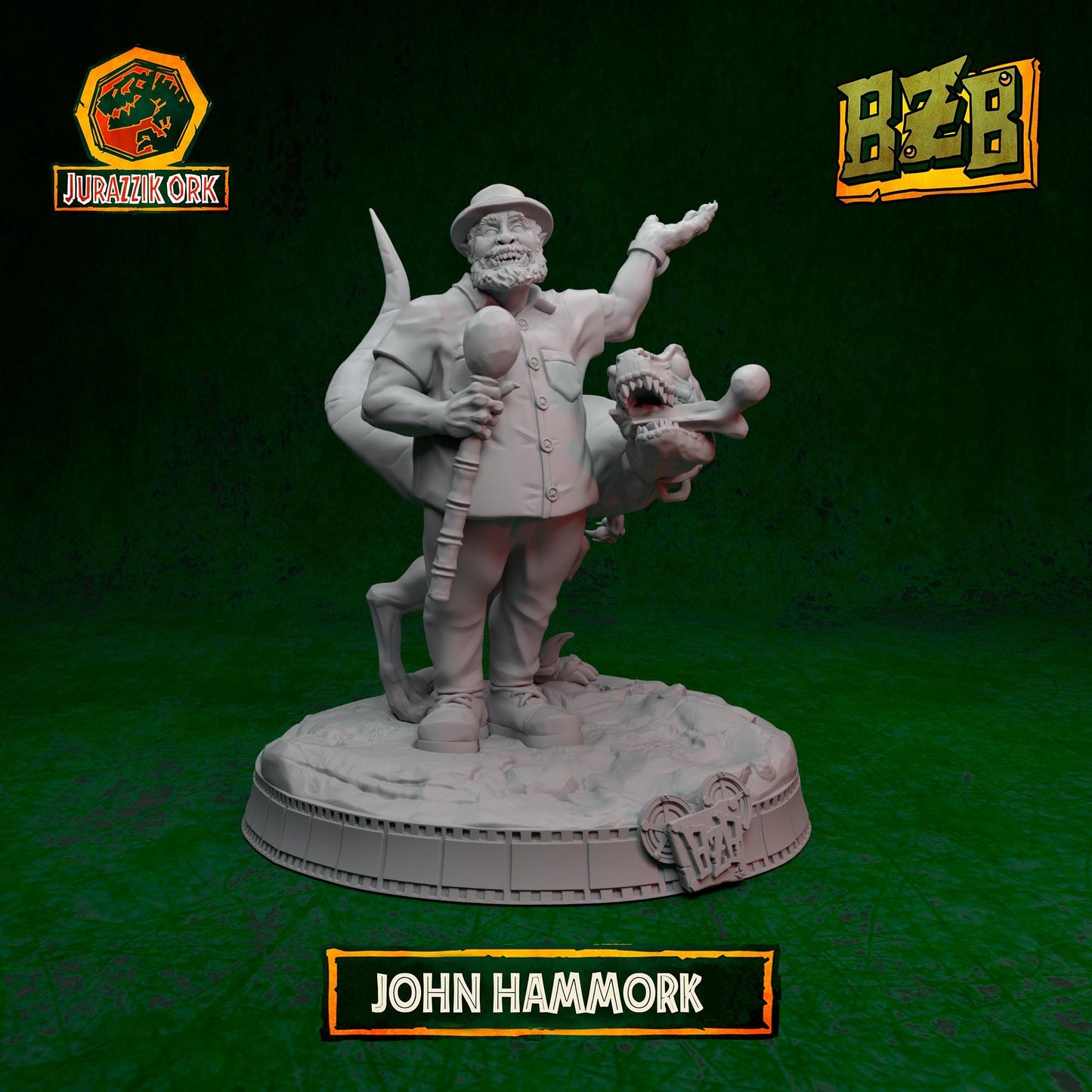John Hammork, Jurazzik Ork, Movie-inspired Orkish Menace Sculpted by Big Zkreen Boyz, Grimdark Compatible, Scaled for Sci-Fi Wargames