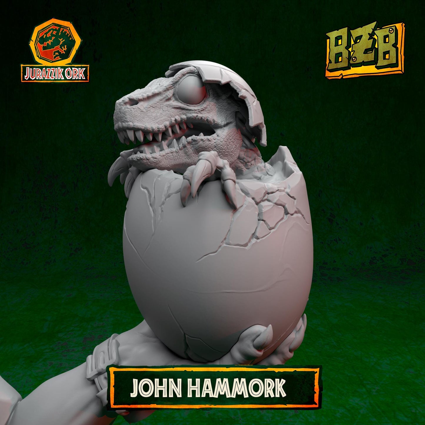 Hammork and da Dino - Bust, Jurazzik Ork, Movie-inspired Orkish Menace Sculpted by Big Zkreen Boyz, Grimdark Compatible, for Sci-Fi Wargames