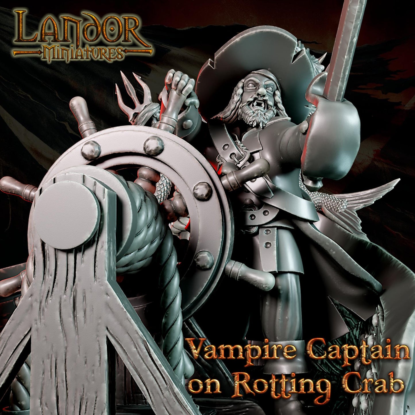Vampire Captain on Rotting Crab, Modular Undead Swashbucklers by Landor Miniatures! Vampire Coast for Fantasy Wargames