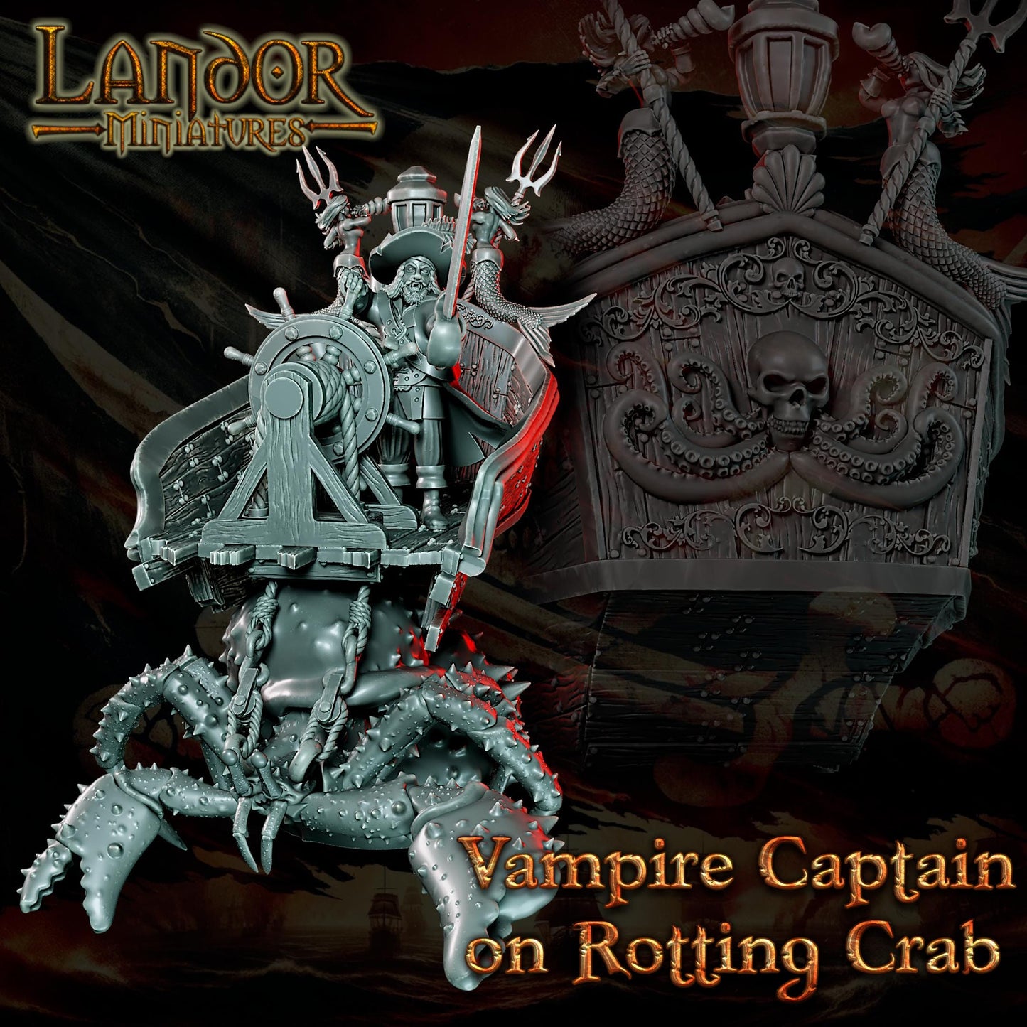 Vampire Captain on Rotting Crab, Modular Undead Swashbucklers by Landor Miniatures! Vampire Coast for Fantasy Wargames
