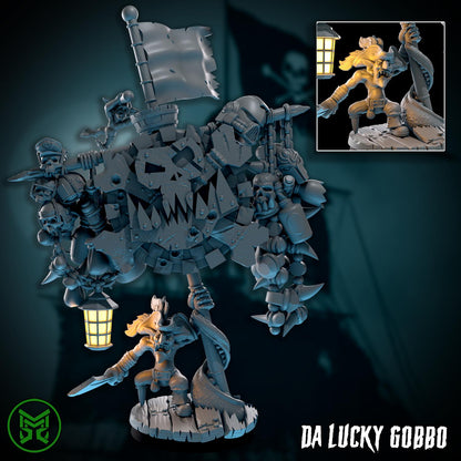 Lucky Gobbo, Space-Faring Orkish Menace Sculpted by Mekka Miniatures, Grimdark Compatible, Scaled for Miniature Wargames