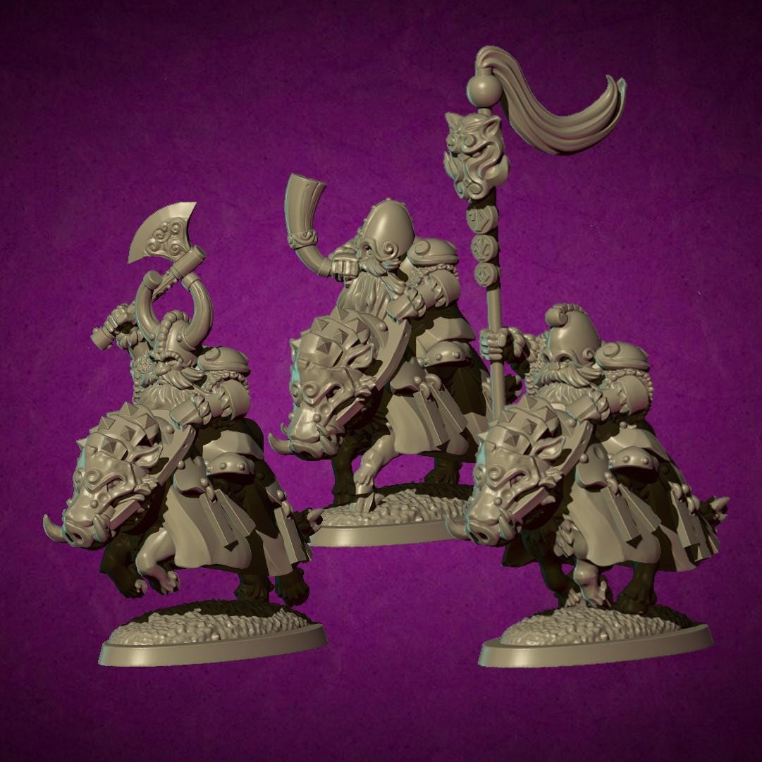 Dwarf Cavalry, Fantasy Skirmish Miniatures by MoM Miniatures, perfect for Fantasy Wargames and RPGs