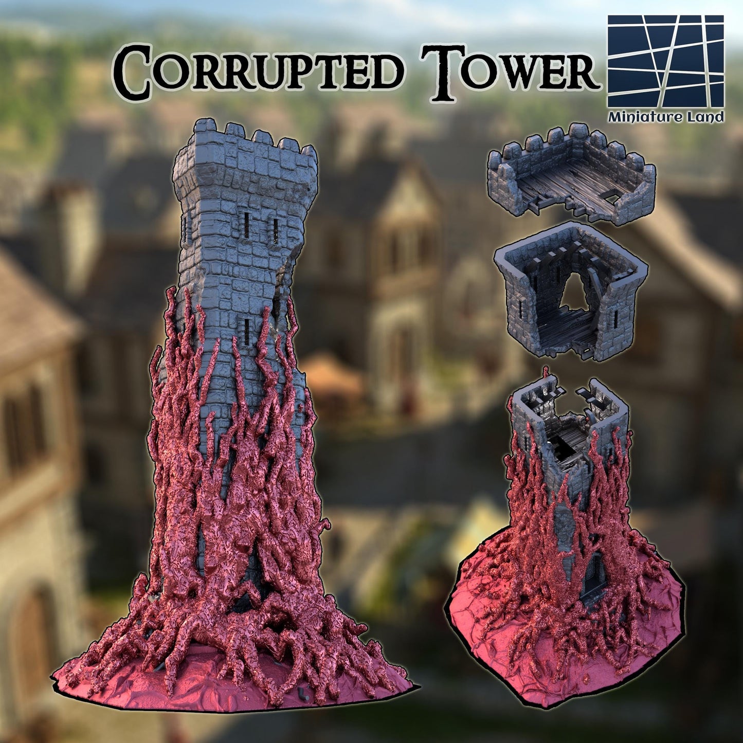 Corrupted Tower - Tabletop Terrain - 28 MM, Tabletop 3D Printed Terrain by MiniatureLand, Perfect for Wargaming and RPGs