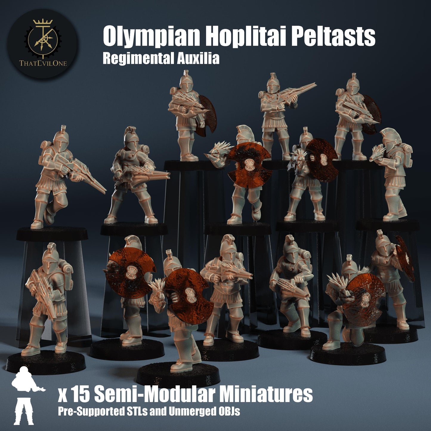 Olympian Hoplitai Peltasts, Imperial Guard, monopose Sci-Fi warriors by ThatEvilOne