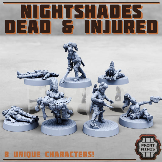 Bitter Nightshades - dead and injured -  Sci-Fi Grimdark City Skirmish Warfare Female Mercenaries by Print Minis