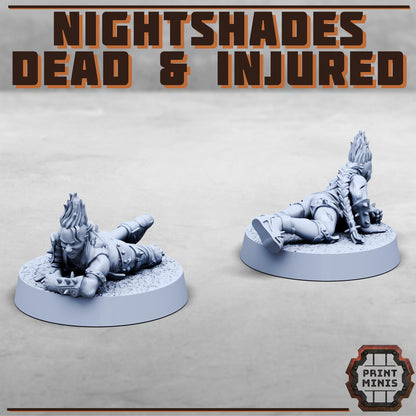 Bitter Nightshades - dead and injured -  Sci-Fi Grimdark City Skirmish Warfare Female Mercenaries by Print Minis