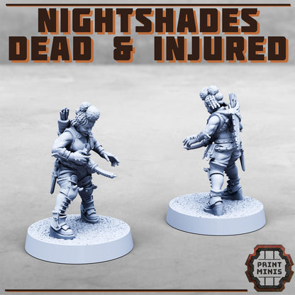 Bitter Nightshades - dead and injured -  Sci-Fi Grimdark City Skirmish Warfare Female Mercenaries by Print Minis