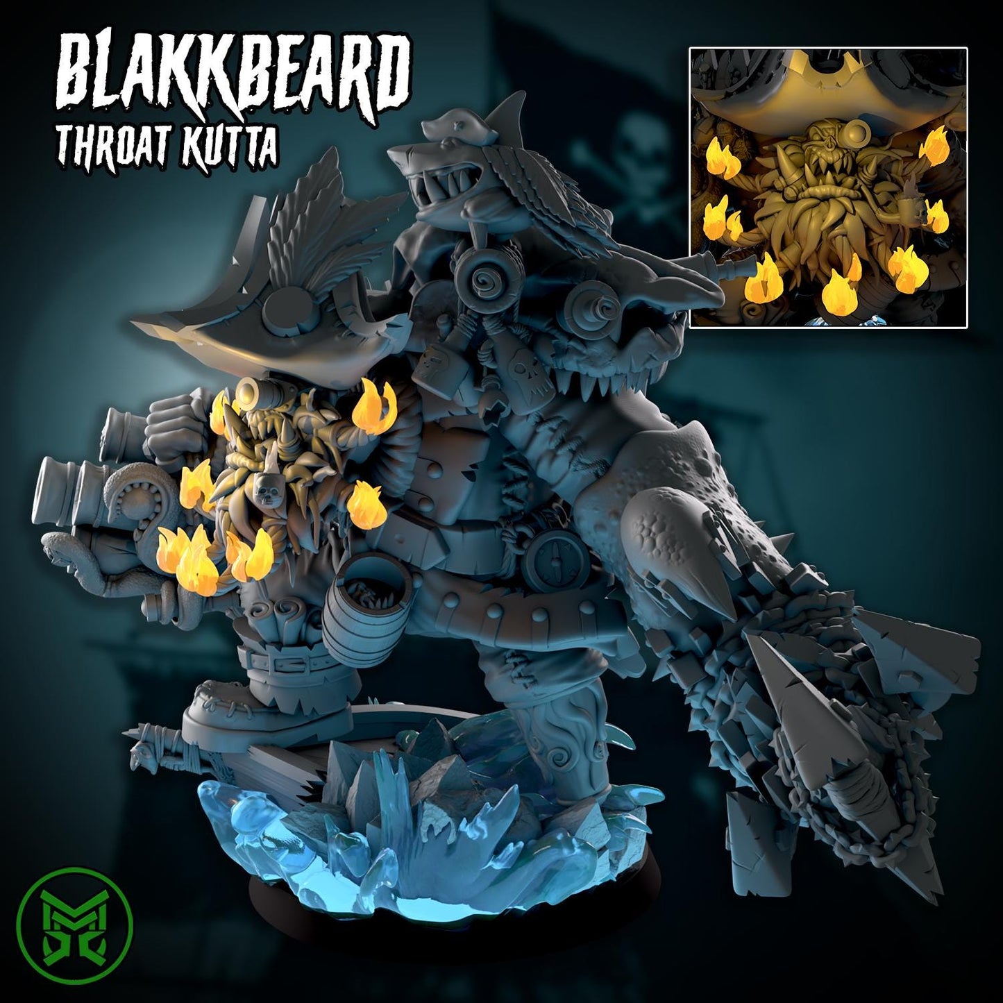 BlakkBeard Throat Kutta, Space-Faring Orks Sculpted by Mekka Miniatures, Grimdark Compatible, Scaled for Sci-Fi Miniature Wargames