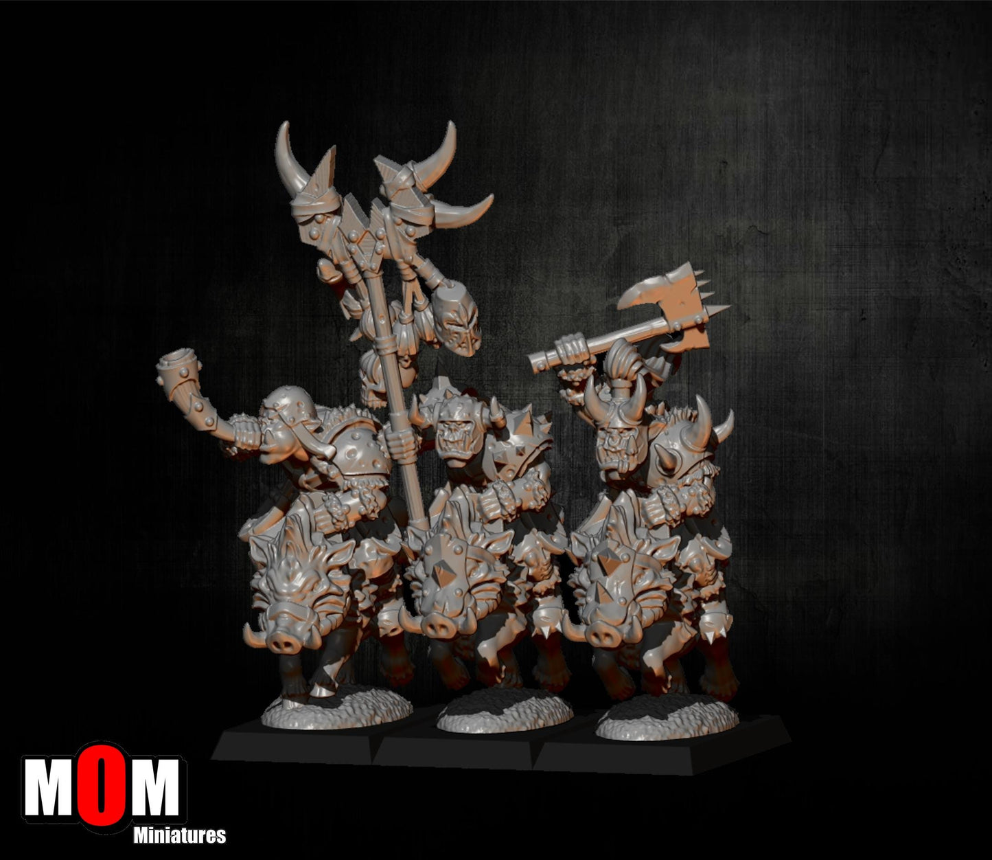 Orcs on Boars, Fantasy Skirmish Miniatures by MoM Miniatures, perfect for Fantasy Wargames and RPGs