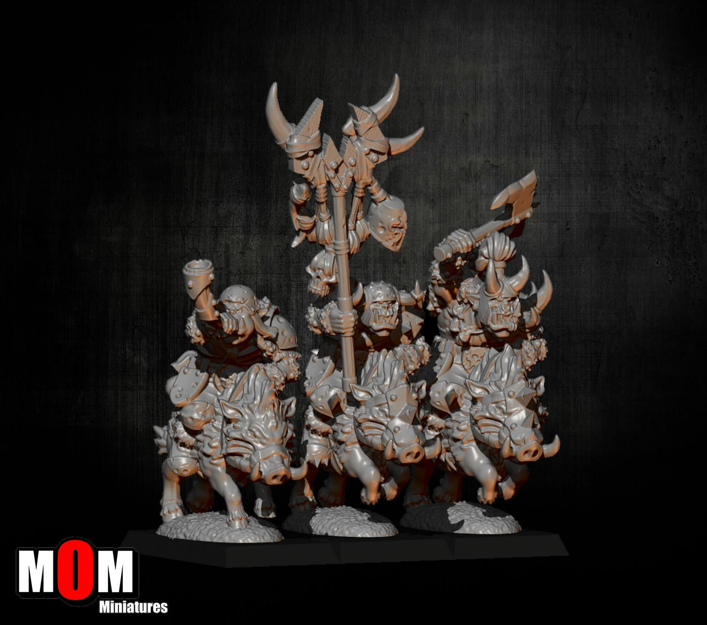 Orcs on Boars, Fantasy Skirmish Miniatures by MoM Miniatures, perfect for Fantasy Wargames and RPGs