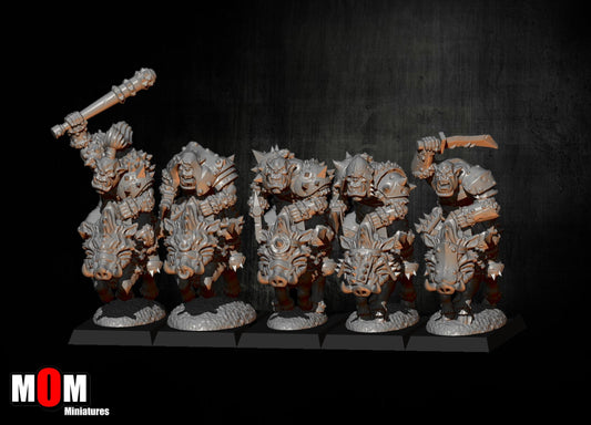 Orcs on Boars, Fantasy Skirmish Miniatures by MoM Miniatures, perfect for Fantasy Wargames and RPGs