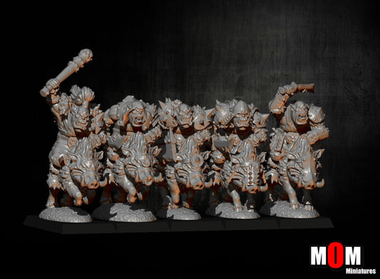 Orcs on Boars, Fantasy Skirmish Miniatures by MoM Miniatures, perfect for Fantasy Wargames and RPGs